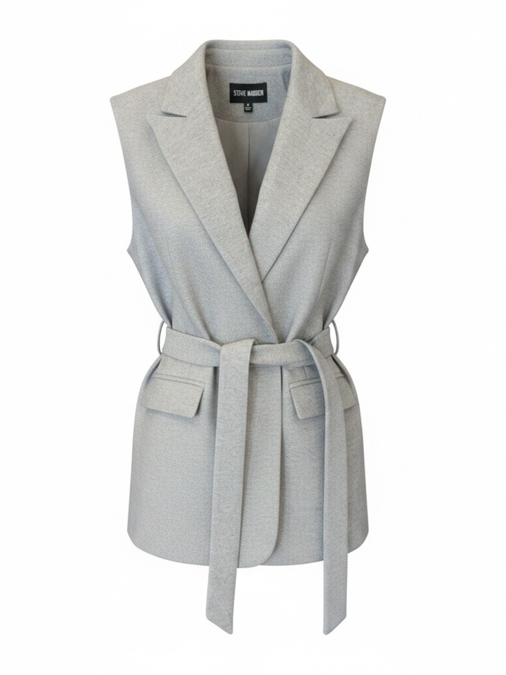 Steve Madden Light Gray Sleeveless Belted Blazer